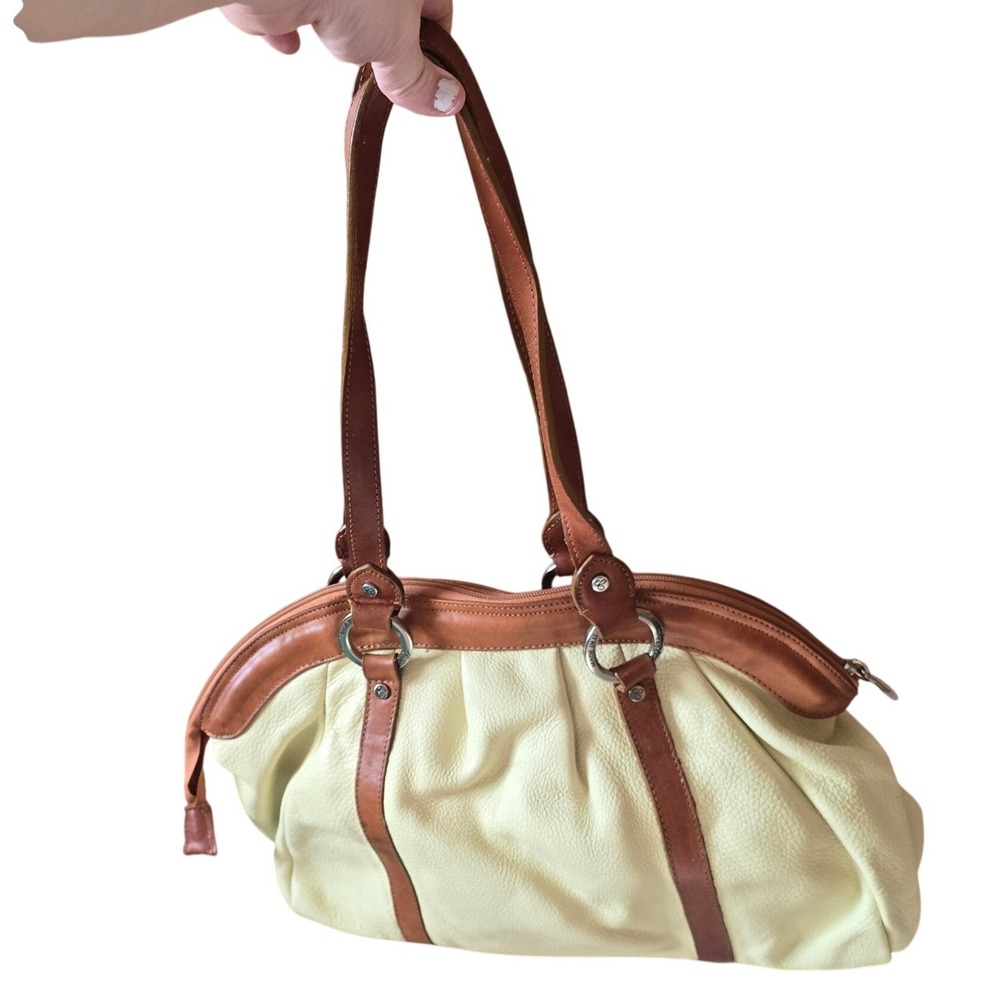 Cristina by Jin Bell Italy Yellow Leather Shoulder Bag Brown Trim Satchel